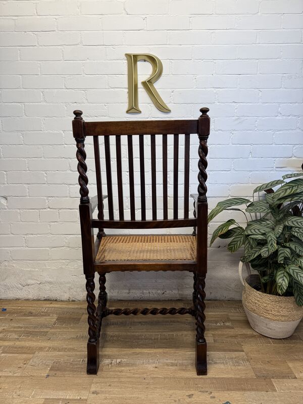 Late 19th Century Arts &amp; Crafts Oak Barley Twist Bergère Armchair - product images  of 