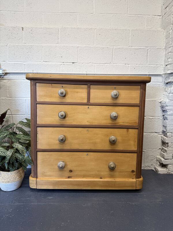 Large Antique Victorian Pine &amp; Mahogany Chest of Drawers - product images  of 