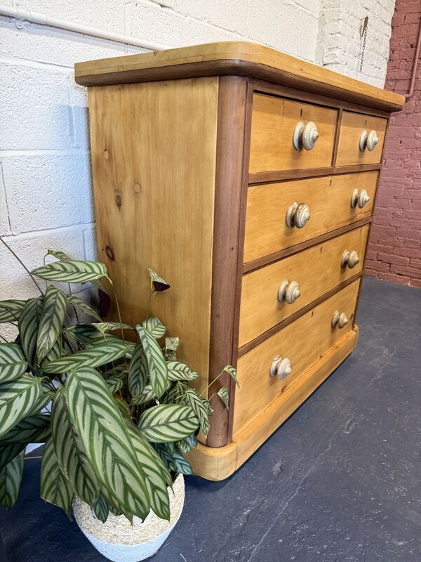 Large Antique Victorian Pine &amp; Mahogany Chest of Drawers - product images  of 
