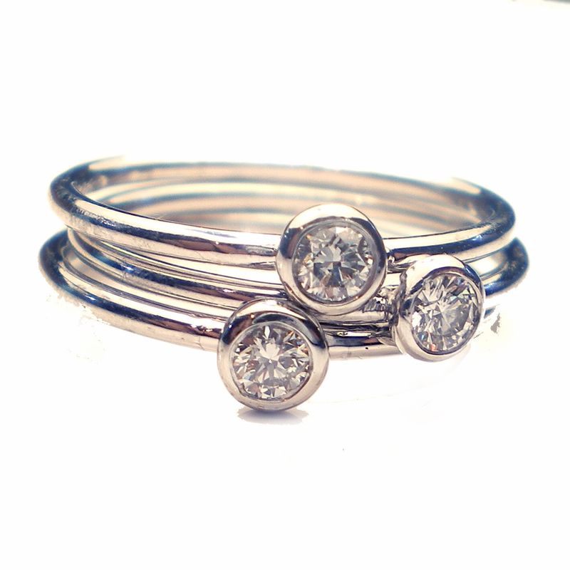 18ct Recycled White Gold Stacking Ring with Diamond - Single or Set of 3 - product images  of 