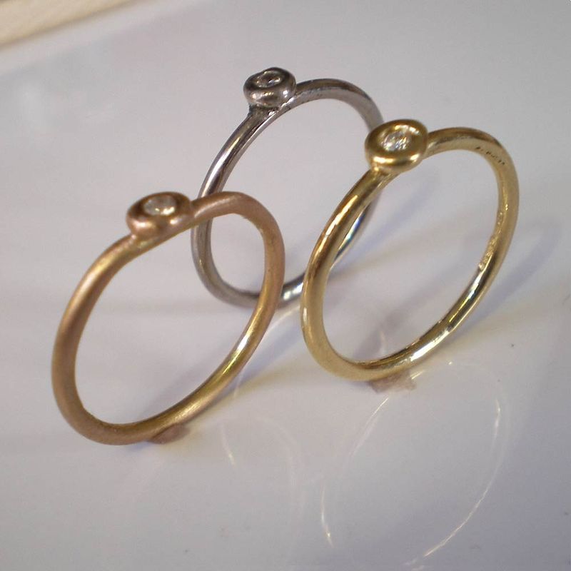 18ct Recycled White Gold Stacking Ring with Diamond - Single or Set of 3 - product images  of 