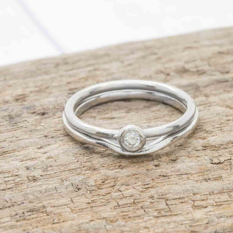 18ct Recycled White Gold Stacking Ring with Diamond - Single or Set of 3 - product images  of 