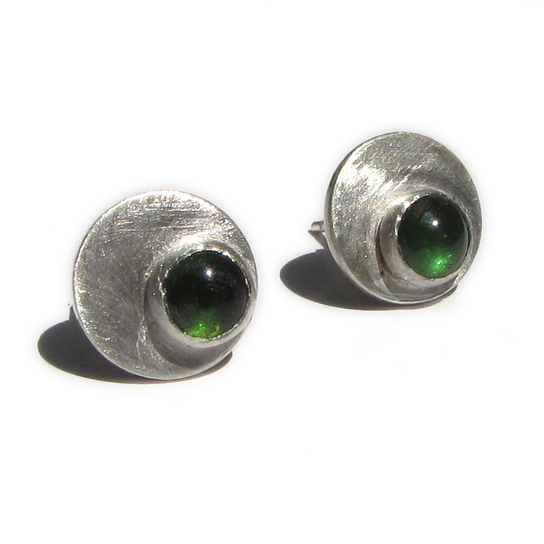 Green tourmaline cabochons stud earrings