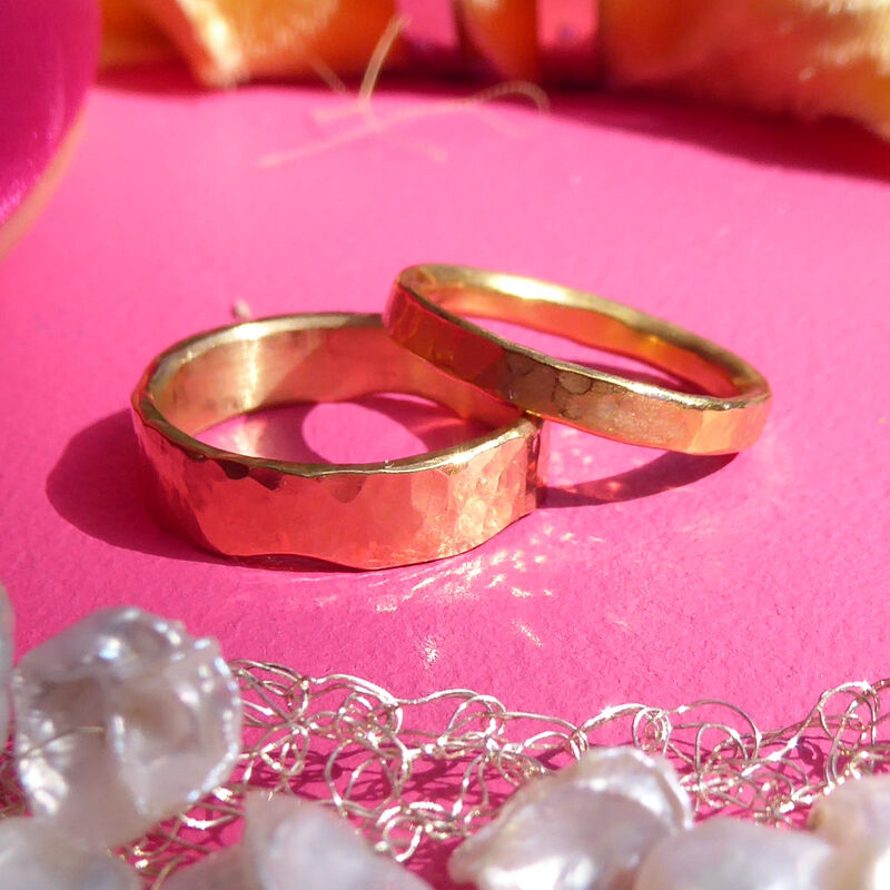 Ondule Bespoke hammered 18ct recycled gold wedding band - product images  of 