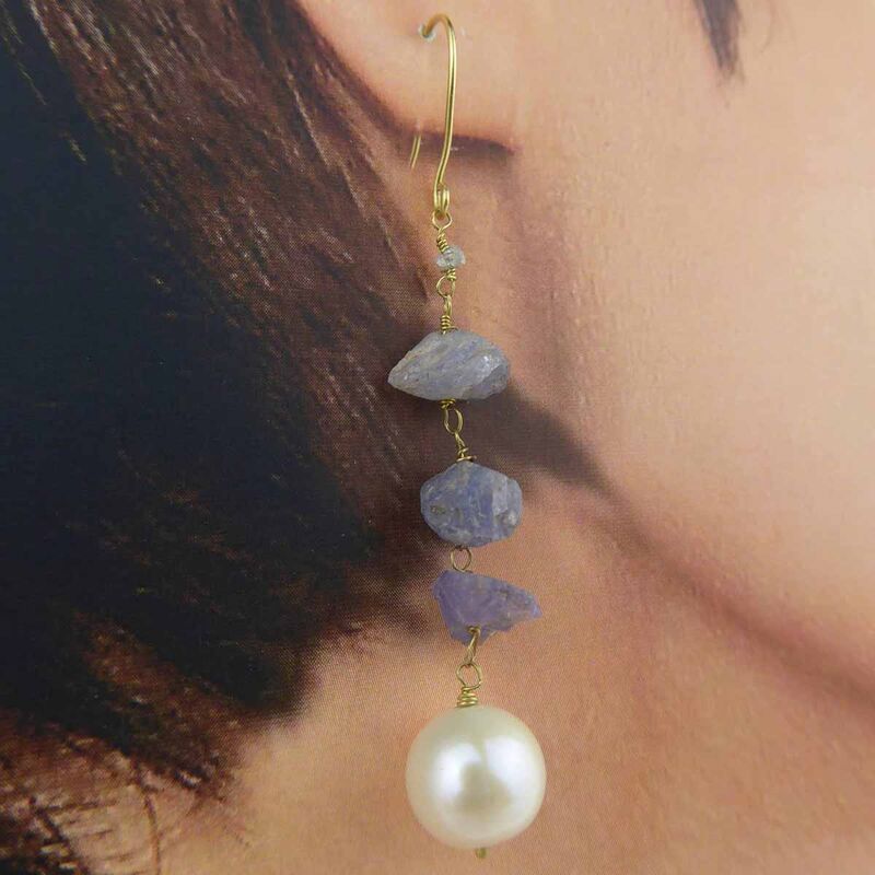 Aphros Rough Tanzanite and Cultured Pearls 18K gold Earrings - product images  of 