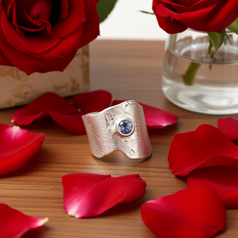 Sculptural Large Sterling silver Fashionista Ring with a blue Iolite Gemstone - product images  of 