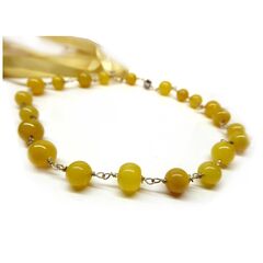 Yellow,Jade,and,hematite,Necklace,handcrafted yellow jade necklace, yellow jade and hematite necklace, one of a kind gemstone necklace, luxury handmade jewellery London, Parisian jewellery designer, adjustable ribbon necklace, contemporary bridal jewellery, modern statement necklace, Cath