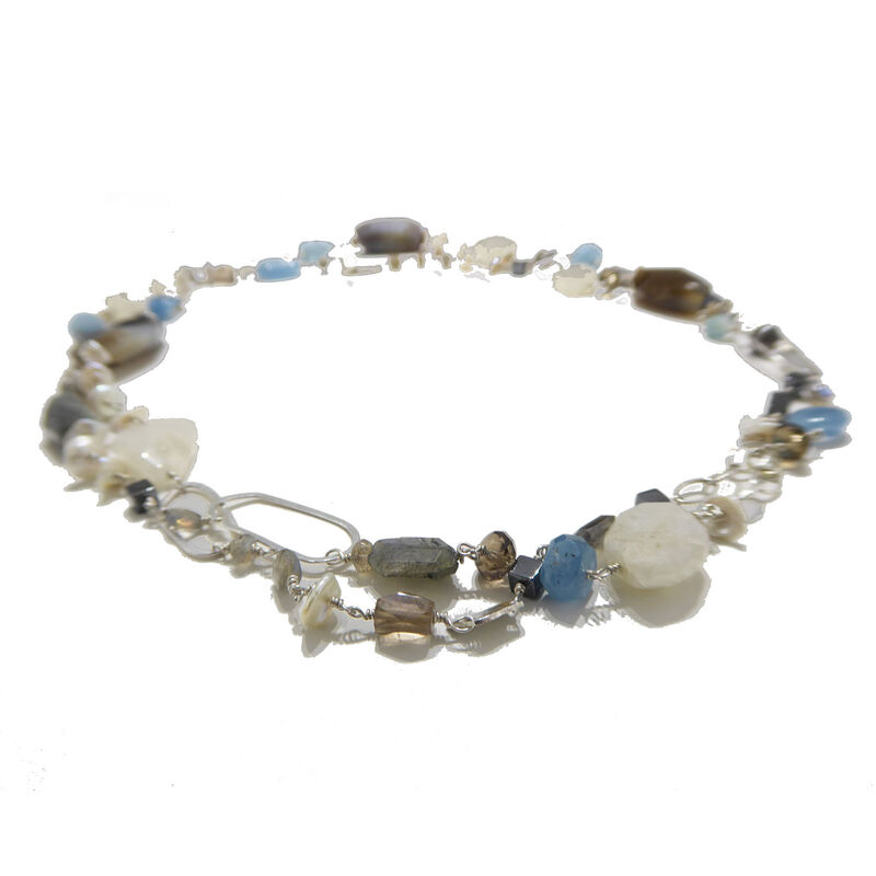 Moonstone Aquamarine Labradorite Agate long Sterling Silver Chain necklace - product images  of 