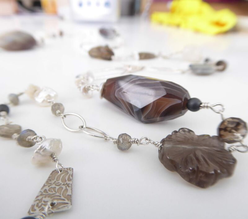 Moonstone Banded Agate long Sterling Silver Chain necklace - product images  of 