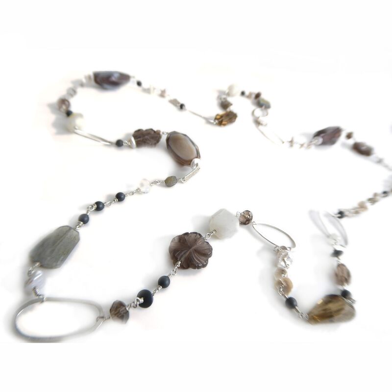 Moonstone Banded Agate long Sterling Silver Chain necklace - product images  of 