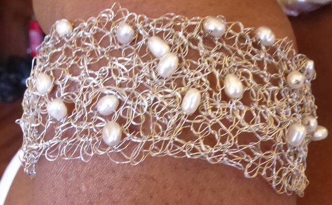 Eos, Hand-Crocheted Freshwater Pearls Cuff Bracelet - product images  of 