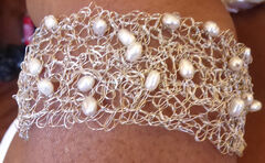 Eos,,Hand-Crocheted,Freshwater,Pearls,Cuff,Bracelet,freshwater pearl cuff bracelet, bridal pearl bracelet, wedding jewellery for brides, sterling silver pearl bracelet, hand crocheted silver bracelet, handmade pearl jewellery, unique wedding jewellery