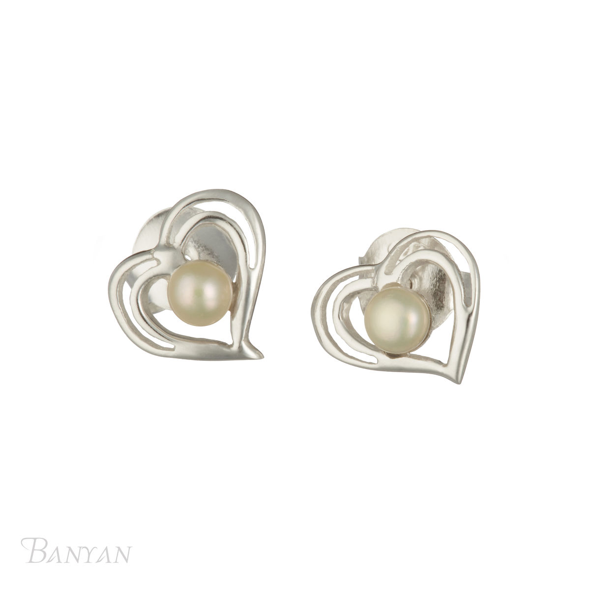 Pearl And Sterling Silver Heart Stud Wedding Earrings Tiarasandteirs