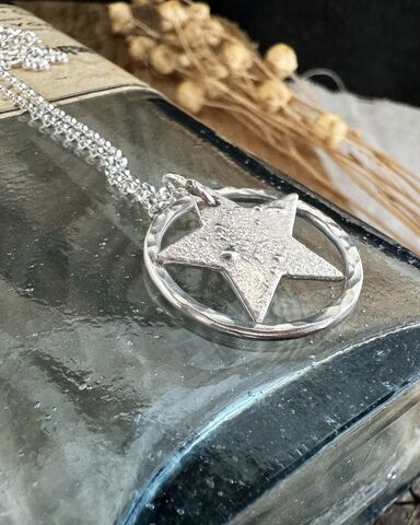 Sterling,Silver,Star,and,Hoop,Necklace,Handmade,In,Cornwall,Jewelry,Cornish_pebble,hammered_jewellery,recycled_silver,silver_pebbles,silver_pebble,moon_necklace,pebble_necklace,birthday_gifts,gift_idea,silver_necklace,Cornish_jewellery