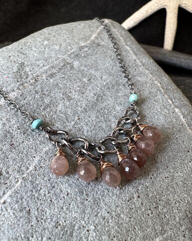 Sterling,Silver,Gemstone,Necklace,with,Chocolate,Moonstone,and,Turquoise,Handmade,In,Cornwall,Jewelry,Cornish_pebble,hammered_jewellery,recycled_silver,silver_pebbles,silver_pebble,moon_necklace,pebble_necklace,birthday_gifts,gift_idea,silver_necklace,Cornish_jewellery