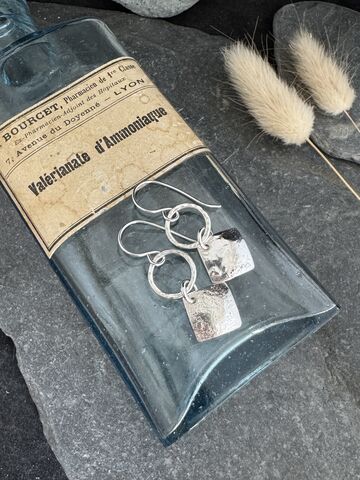 Molten,Texture,Square,and,Hoop,Earrings,Sterling,Silver,Jewellery,Cornish jewellery, zero waste jewellery, zero waste earrings, coastal jewellery, beach jewellery, silver earrings, recycled silver jewellery, molten silver jewellery