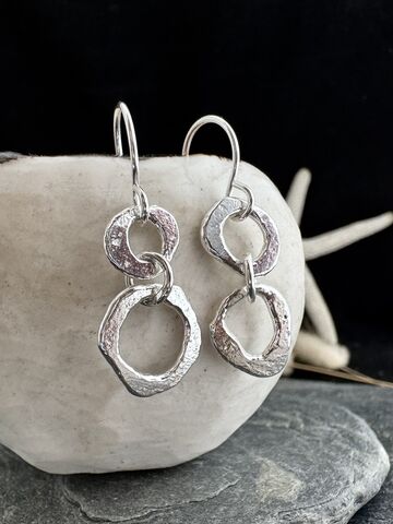 Mini,Rugged,Hoops,Recycled,Sterling,Silver,Earrings,Cornish jewellery, zero waste jewellery, zero waste earrings, coastal jewellery, beach jewellery, silver earrings, recycled silver jewellery, molten silver jewellery