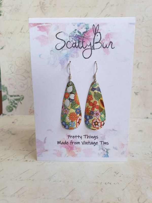 1970s Vintage Tin Teardrop Floral Earrings - as featured in 'Reclaim' magazine!  - product image  