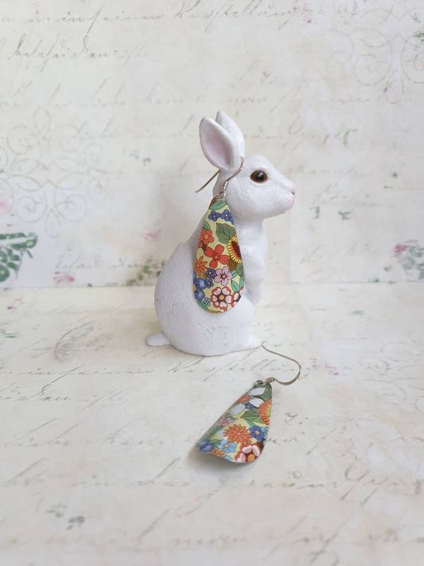 1970s Vintage Tin Teardrop Floral Earrings - as featured in 'Reclaim' magazine!  - product image  