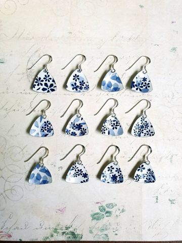 Blue,and,White,Floral,Earrings,Tin_earrings,Recycled_jewellery,Gifts_Under_30,Recycled_Tin,Tin_Jewellery,ScattyBun,Blue_earrings,Mismatched_earrings,Small_drop_earrings,Tin_anniversary_gift,10th_anniversary,Mother's_Day_gift,Surfing_Gift,Silver