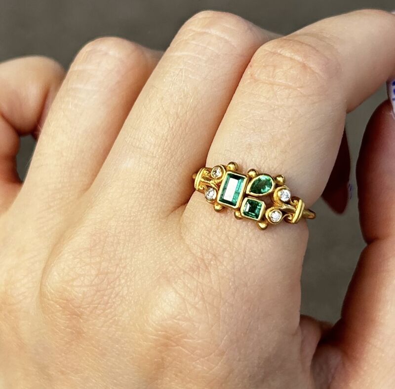 14ct Mixed Cut Emerald &amp; Diamond Ring  - product images  of 