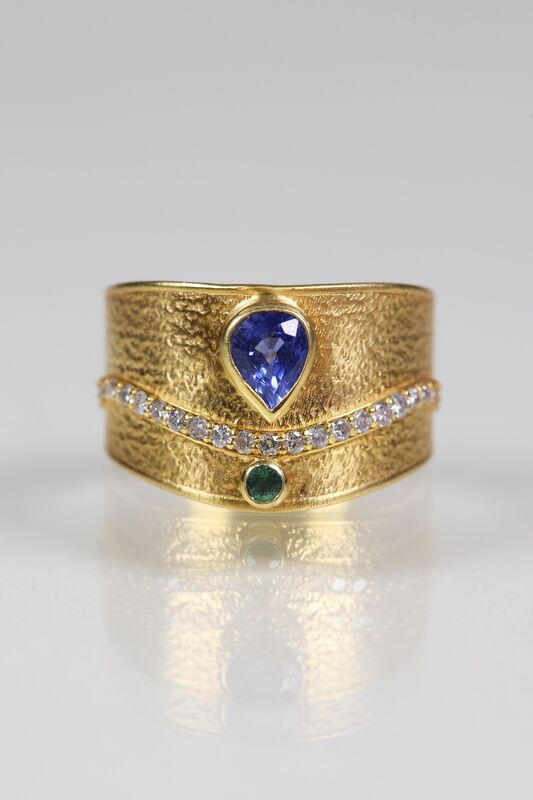 18ct Sapphire, Emerald &amp; Diamond Shield Ring  - product images  of 