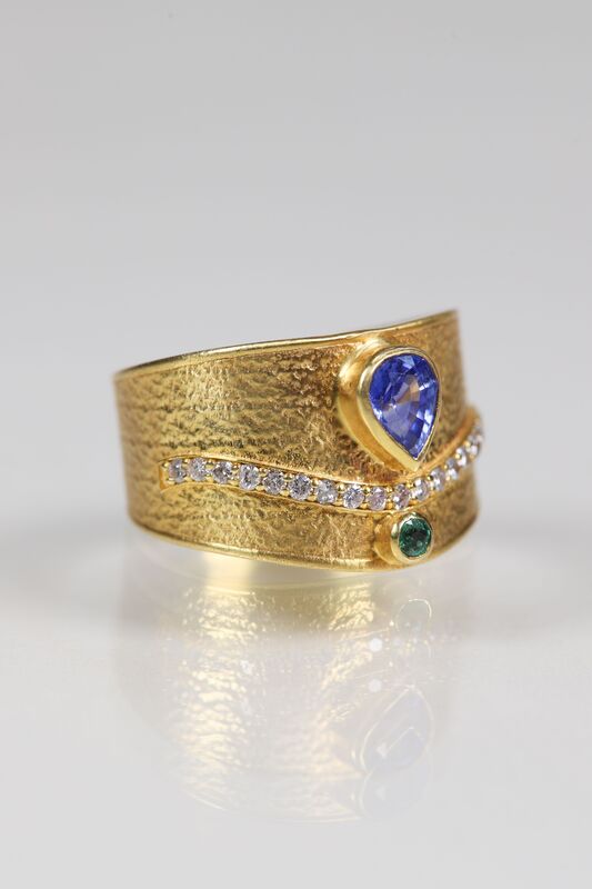 18ct Sapphire, Emerald &amp; Diamond Shield Ring  - product images  of 