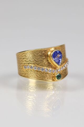 18ct Sapphire, Emerald & Diamond Shield Ring  - product images  of 