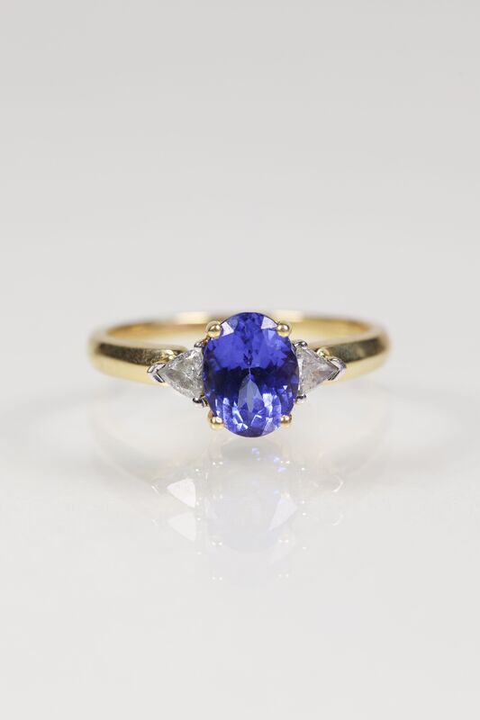 Vintage 18ct Tanzanite &amp; Trillion Cut Diamond Trilogy Ring  - product images  of 