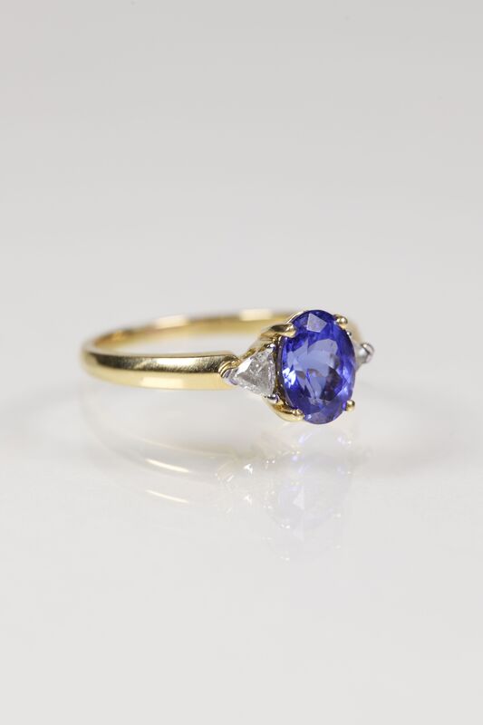 Vintage 18ct Tanzanite &amp; Trillion Cut Diamond Trilogy Ring  - product images  of 