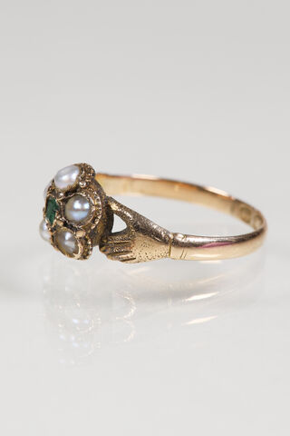 Victorian 15ct Pearl & Emerald Clasped Hands Ring  - product images  of 
