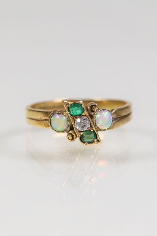 Edwardian 18ct Opal, Diamond &amp; Emerald Ring  - product images  of 