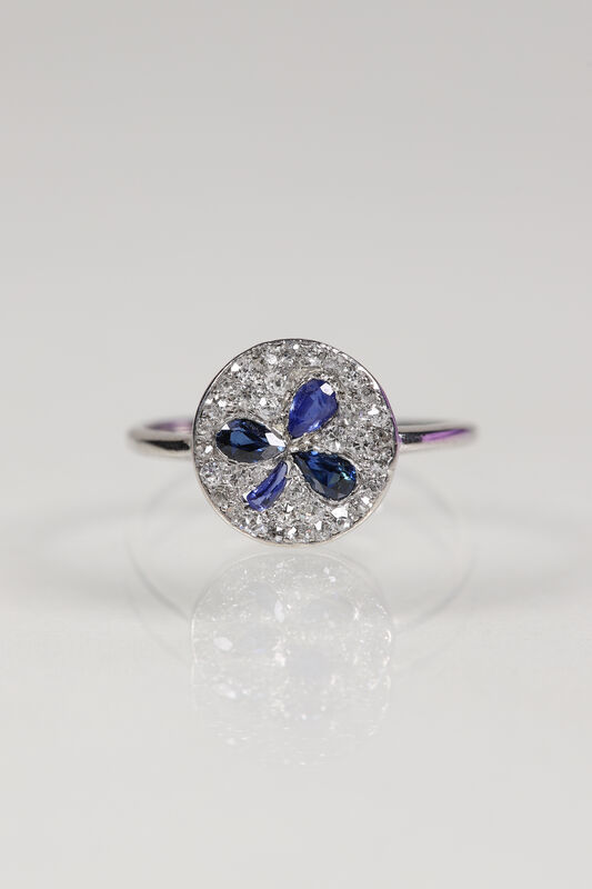 Antique 18ct Sapphire &amp; Diamond Clover Ring  - product images  of 