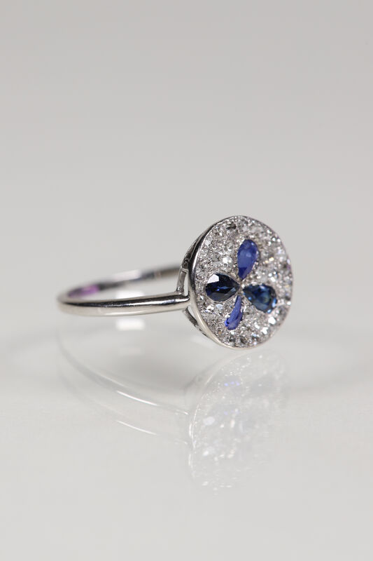 Antique 18ct Sapphire &amp; Diamond Clover Ring  - product images  of 