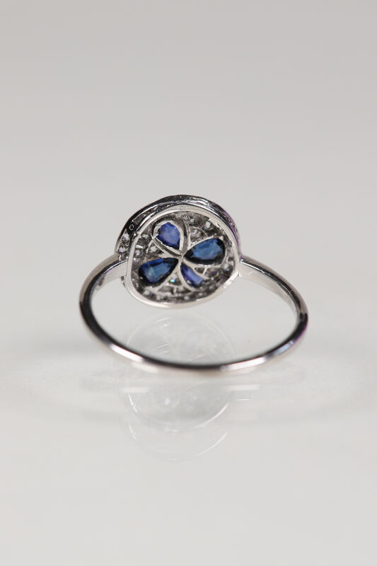 Antique 18ct Sapphire &amp; Diamond Clover Ring  - product images  of 