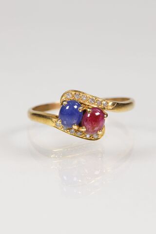 Vintage,22ct,Ruby,,Sapphire,&,Diamond,Toi,et,Moi,Ring