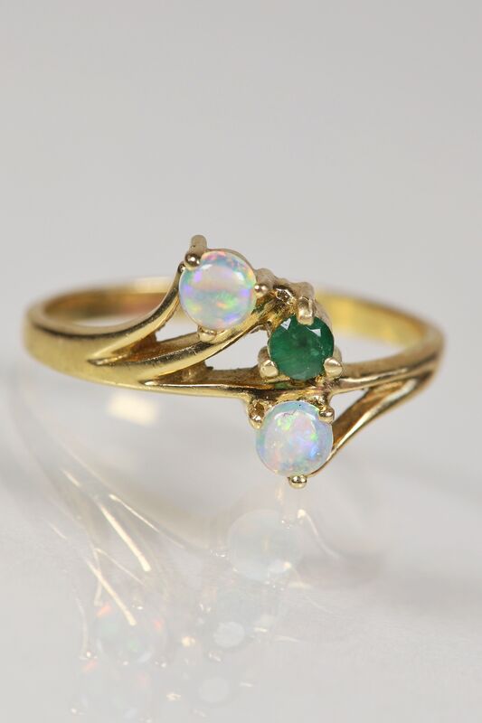 Vintage 18ct Opal &amp; Emerald Twist Ring  - product images  of 