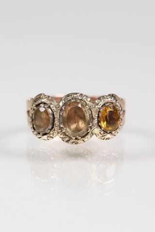9ct,Georgian,Foiled,Topaz,Trilogy,Ring
