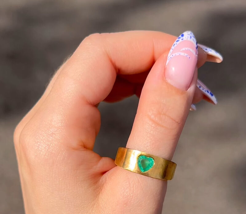 14ct Emerald Heart Cigar Band Ring  - product images  of 