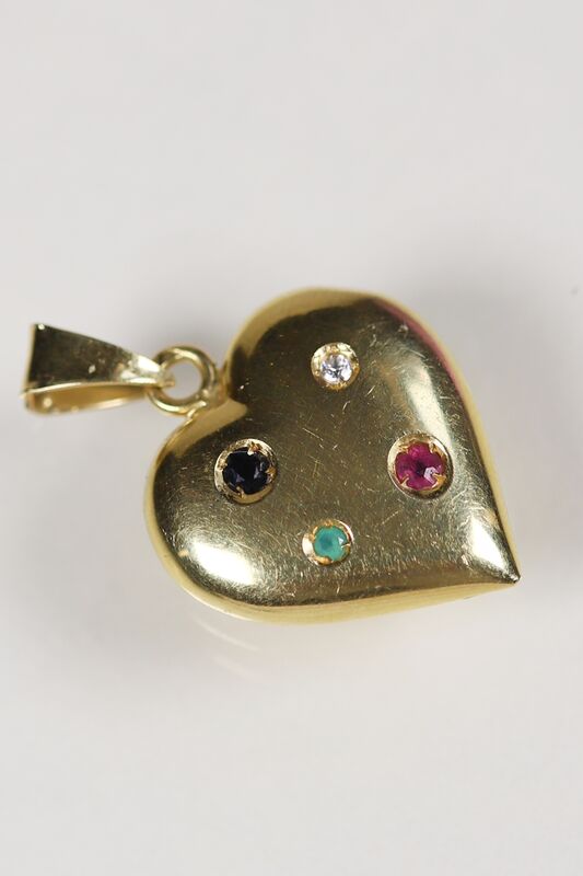 Vintage 18ct Gemstone Puffy Heart Charm - product images  of 