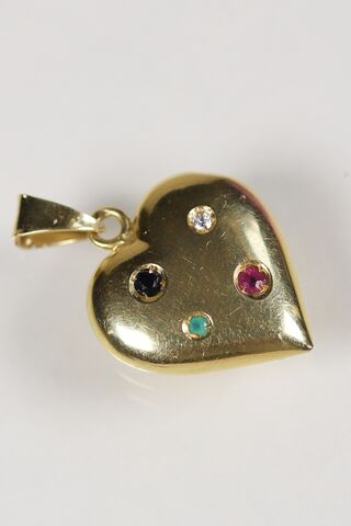 Vintage,18ct,Gemstone,Puffy,Heart,Charm