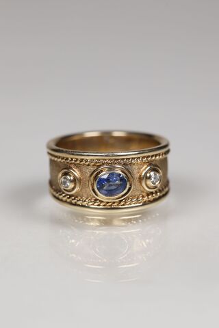 9ct,Sapphire,&,Diamond,Byzantine,Ring