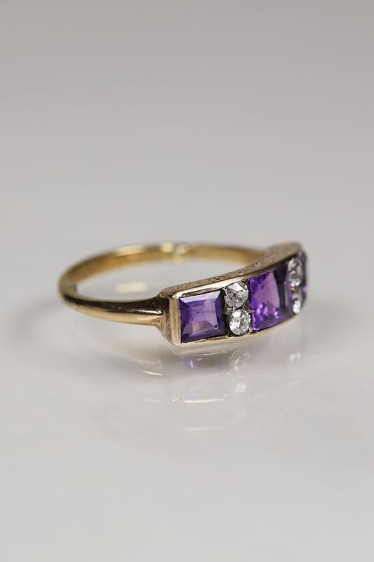 Antique 18ct Amethyst &amp; Diamond Half Eternity Ring  - product images  of 