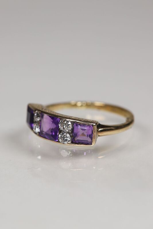 Antique 18ct Amethyst &amp; Diamond Half Eternity Ring  - product images  of 