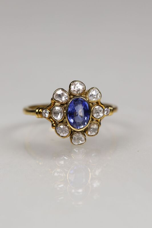 Vintage 14ct Sapphire &amp; Rose Cut Diamond Halo Ring  - product images  of 