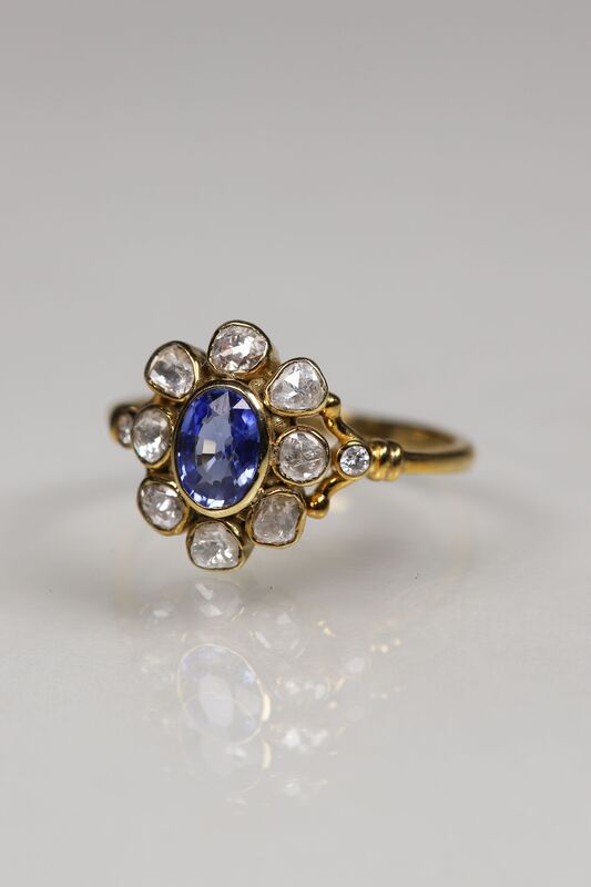 Vintage 14ct Sapphire &amp; Rose Cut Diamond Halo Ring  - product images  of 