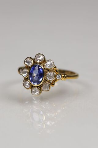 Vintage 14ct Sapphire & Rose Cut Diamond Halo Ring  - product images  of 