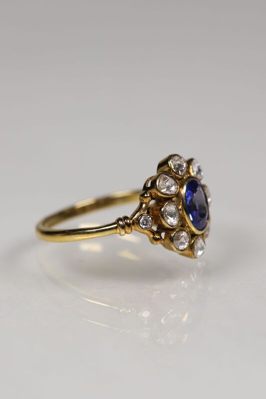 Vintage 14ct Sapphire &amp; Rose Cut Diamond Halo Ring  - product images  of 