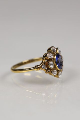 Vintage 14ct Sapphire & Rose Cut Diamond Halo Ring  - product images  of 