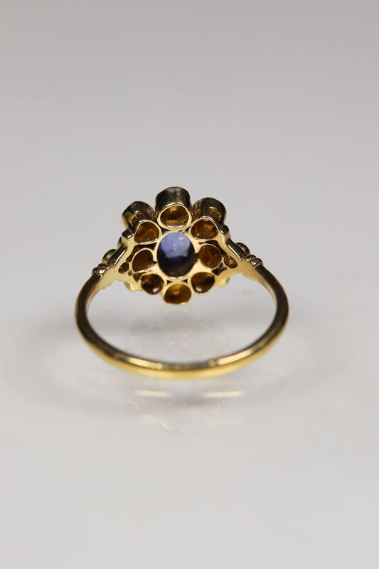 Vintage 14ct Sapphire &amp; Rose Cut Diamond Halo Ring  - product images  of 